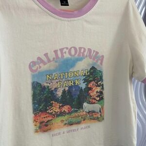 Dazy California National Park Cropped Graphic Ringer Tee Pastel XL fits M